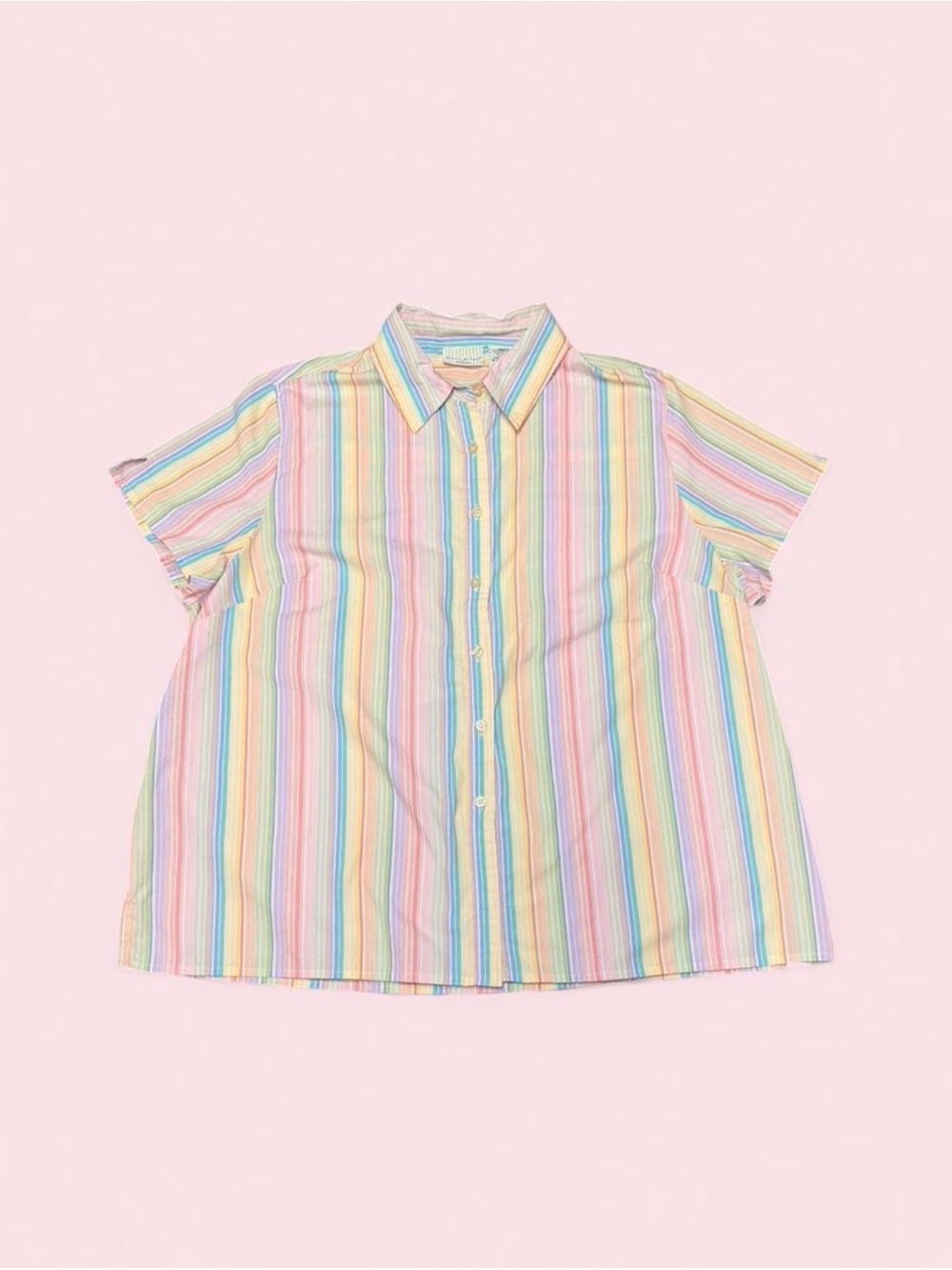 Vintage White Stag 2X Pastel Rainbow Striped Button Up Shirt Pride Festival